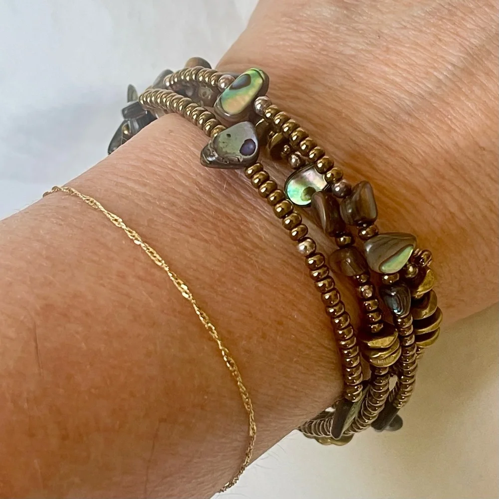 Silpada Sterling Sllver Bronze Brass Abalone Shell Glass Seed Bead Wrap Bracelet - Picture 5 of 6